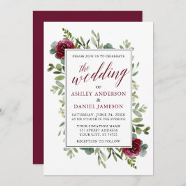Waterverf Greenery Rozen Wedding Burgundy Kaart