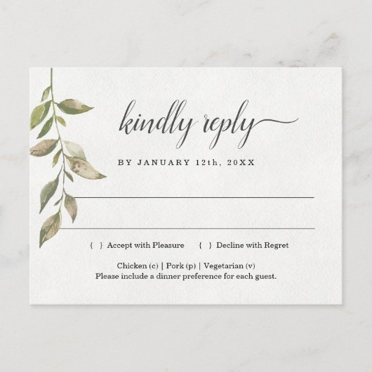 Waterverf Greenery RSVP Briefkaart (Voorkant)