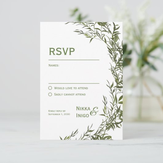 Waterverf Greenery RSVP Card Invitation (Staand voorkant)