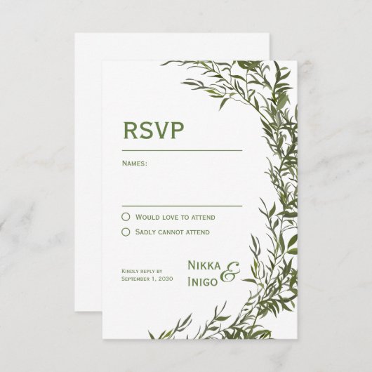Waterverf Greenery RSVP Card Invitation (Voorkant / Achterkant)