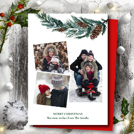 Waterverf Greenery Rustic Green Pine Cone Bough Feestdagenkaart