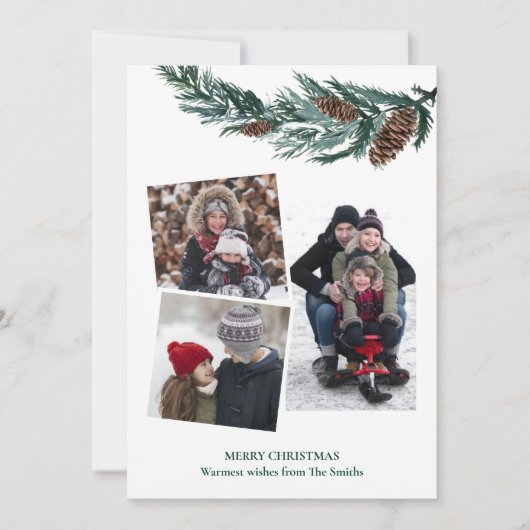 Waterverf Greenery Rustic Green Pine Cone Bough Feestdagenkaart (Voorkant)