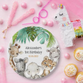 Waterverf Greenery Safari Animals Birthday Papieren Bordje (Feest)