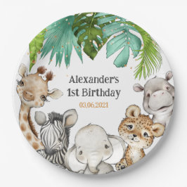 Waterverf Greenery Safari Animals Birthday Papieren Bordje