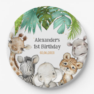 Waterverf Greenery Safari Animals Birthday Papieren Bordje