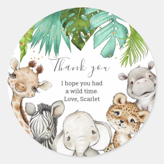 Waterverf Greenery Safari Animals Birthday Ronde Sticker (Voorkant)
