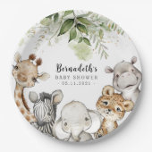 Waterverf Greenery Safari Baby shower Papieren Bordje (Voorkant)