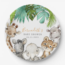 Waterverf Greenery Safari Baby shower Papieren Bordje