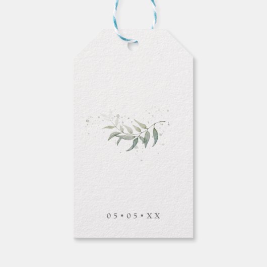 Waterverf greenery & sage bruiloft bedankt cadeaulabel (Achterkant)
