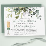 Waterverf Greenery Sage Green Bridal Brunch Kaart<br><div class="desc">Onder de moderne elegante Waterverf vallen botanische groenery Vrijgezellenfeest Brunch & Bubble Invitation Kaart: eucalyptusbladeren,  groene botanische bladeren,  stoffige blauwe bladeren en andere prachtige botanische groen. Trendy Calligraphy Script. Champagne Glass met Sage Green Bow.</div>