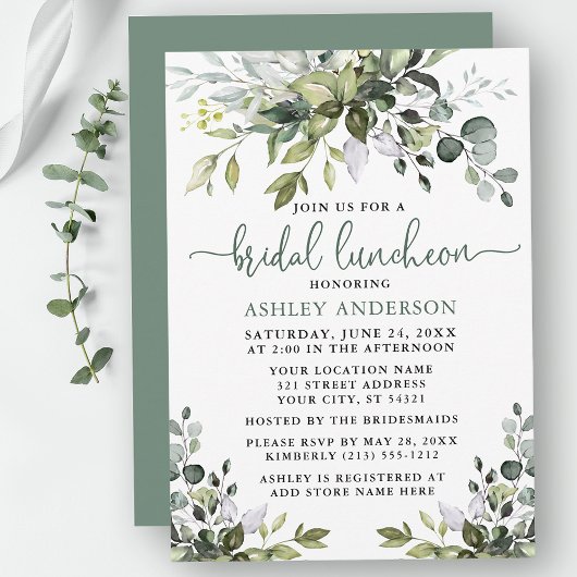 Waterverf Greenery Sage Green Bridal Luncheon Kaart