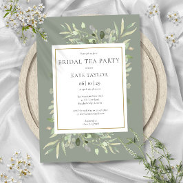 Waterverf Greenery Sage Green Bridal Tea Kaart