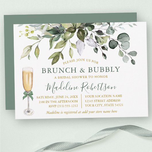 Waterverf Greenery Sage Green Gold Bridal Brunch Kaart