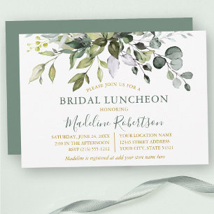 Waterverf Greenery Sage Green Gold Bridal Lunch Kaart