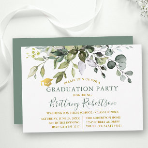 Waterverf Greenery Sage Green Graduation Party Kaart
