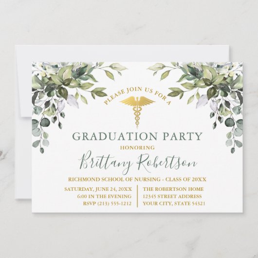 Waterverf Greenery Sage Green Medical Afstudeerder Kaart (Voorkant)