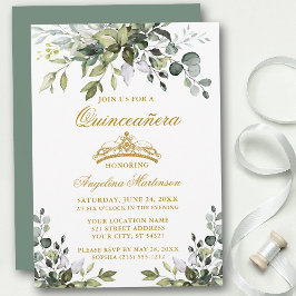 Waterverf Greenery Sage Green Quinceañera Gold Kaart