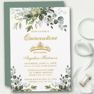 Waterverf Greenery Sage Green Quinceañera Gold Kaart