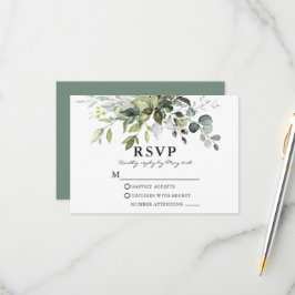 Waterverf Greenery Sage Green Wedding RSVP Kaartje