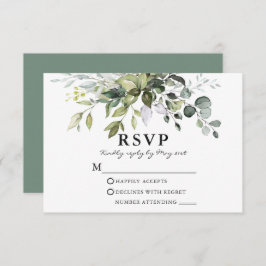 Waterverf Greenery Sage Green Wedding RSVP Kaartje