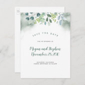 Waterverf Greenery Save the Date Aankondigingskaart (Voorkant / Achterkant)