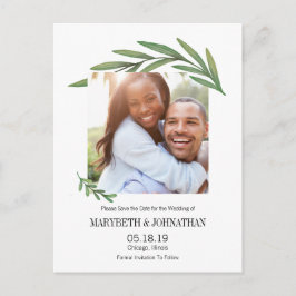 Waterverf Greenery Save the Date Photo Briefkaart