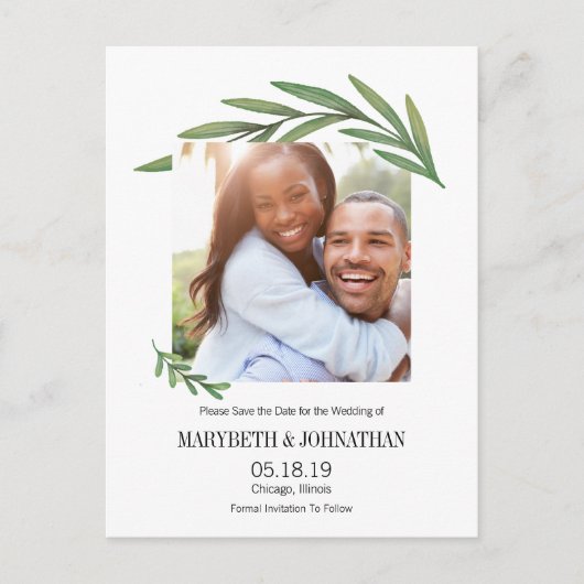 Waterverf Greenery Save the Date Photo Briefkaart (Voorkant)