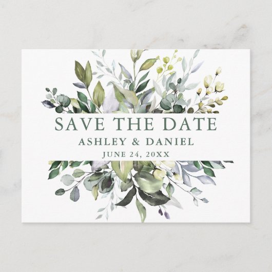 Waterverf Greenery Save the Date Sage Green Briefkaart (Voorkant)