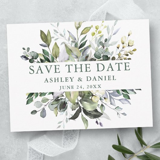 Waterverf Greenery Save the Date Sage Green Briefkaart