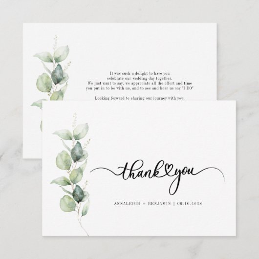 Waterverf Greenery Script Wedding Bedankt Notitiekaartje (Voorkant / Achterkant)