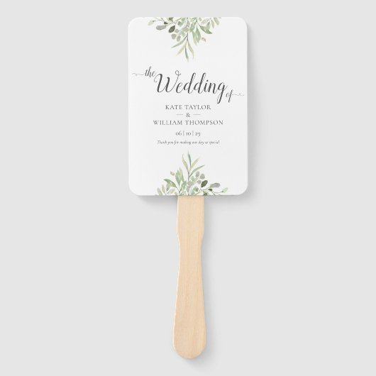 Waterverf Greenery Script Wedding Program Handwaaier (Voorkant)