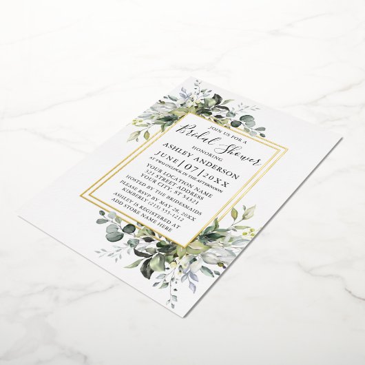 Waterverf Greenery Shower Sage Green 2 Lijst Gold Folie Uitnodiging (Gedraaid)