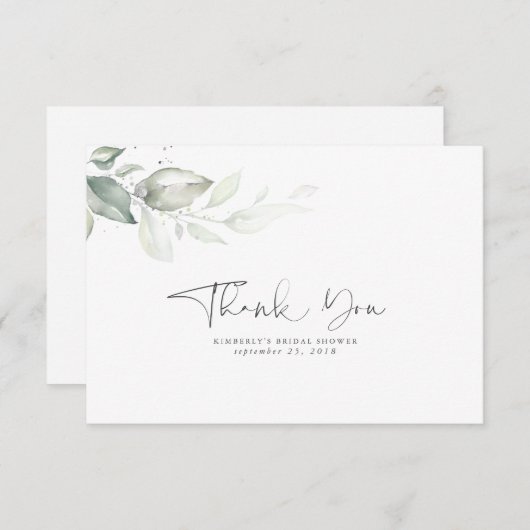 Waterverf Greenery Silver Leaves Dank u Bedankkaart (Voorkant / Achterkant)