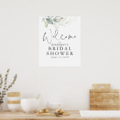 Waterverf Greenery Silver Leaves Welcome Sign. Poster (Keuken)