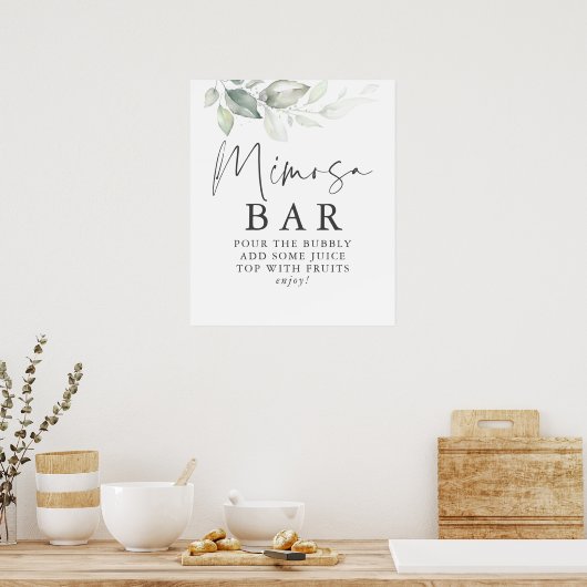 Waterverf Greenery Silver Mimosa Bar Sign Poster (Keuken)