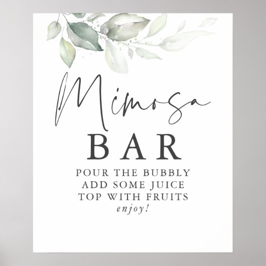 Waterverf Greenery Silver Mimosa Bar Sign Poster (Voorkant)
