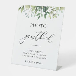 Waterverf Greenery Simple Elegant Photo Guestbook Reclamebord Met Voetstuk