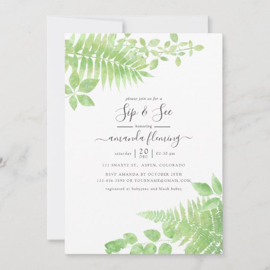 Waterverf Greenery Sip en See Kaart (Voorkant)