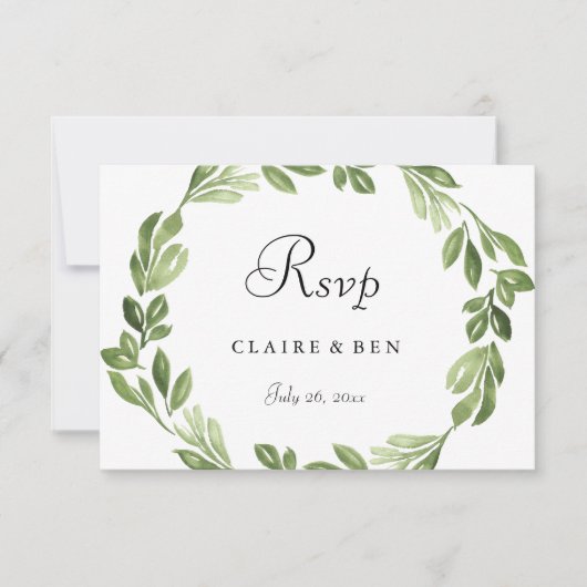Waterverf Greenery Spring Wedding Invite RSVP (Voorkant)