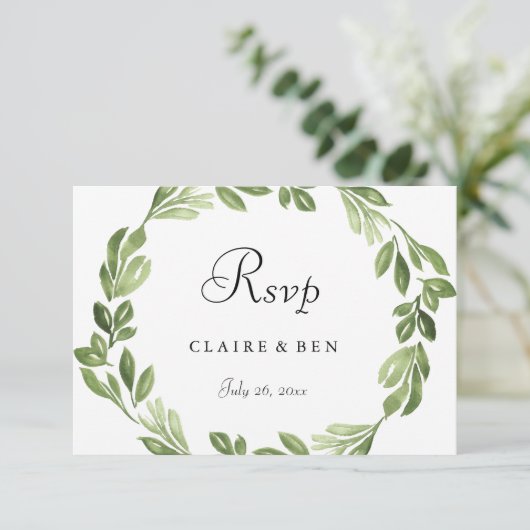 Waterverf Greenery Spring Wedding Invite RSVP (Staand voorkant)