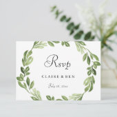 Waterverf Greenery Spring Wedding Invite RSVP Kaartje (Staand voorkant)