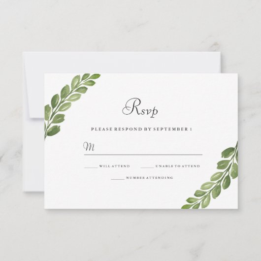 Waterverf Greenery Spring Wedding Invite RSVP Kaartje (Achterkant)