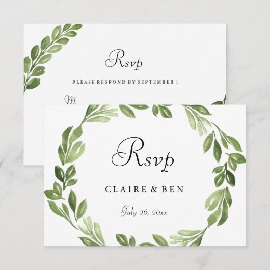 Waterverf Greenery Spring Wedding Invite RSVP Kaartje (Voorkant / Achterkant)
