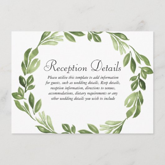Waterverf Greenery Spring Wedding Reception Informatiekaartje (Voorkant)