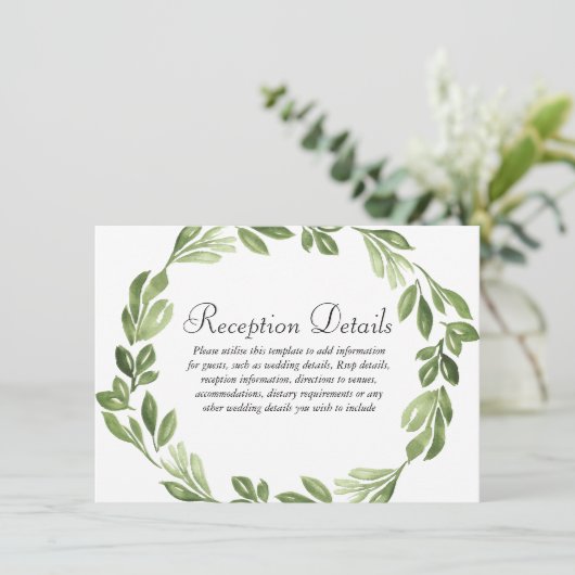 Waterverf Greenery Spring Wedding Reception Informatiekaartje (Staand voorkant)