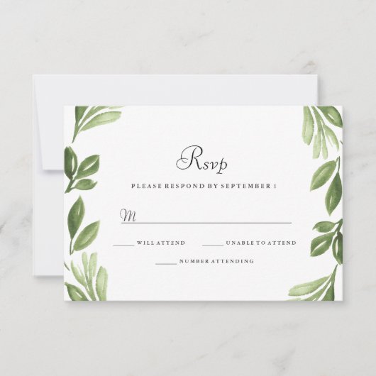 Waterverf Greenery Spring Wedding RSVP Uitnodiging (Voorkant)