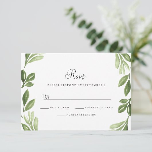 Waterverf Greenery Spring Wedding RSVP Uitnodiging (Staand voorkant)