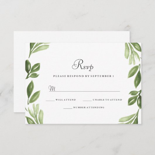 Waterverf Greenery Spring Wedding RSVP Uitnodiging (Voorkant / Achterkant)