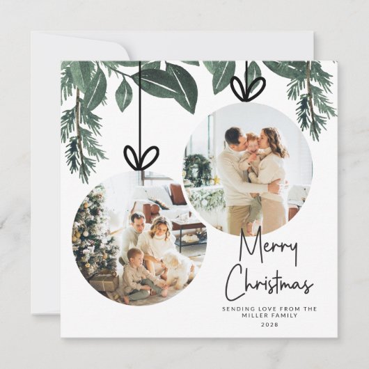 Waterverf Greenery Square Kerstfoto Feestdagenkaart (Voorkant)