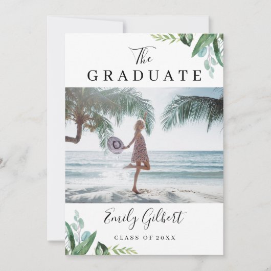 Waterverf Greenery Summer Graduy Party Foto Kaart (Voorkant)
